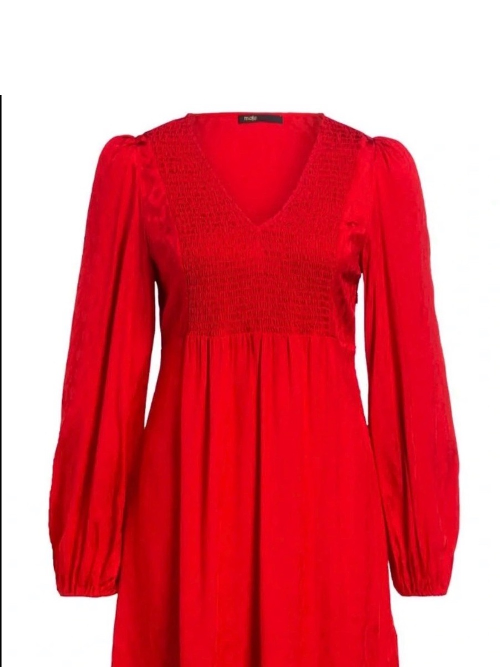 Maje Red V-Neck Textured Mini Dress - Picture 3 of 4